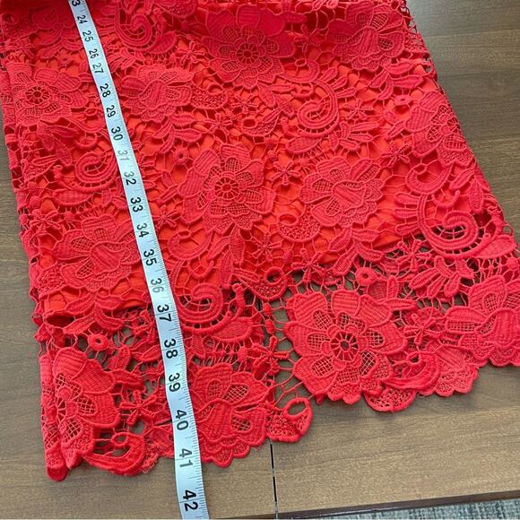 Paper Dolls | Women’s Red Crochet Lace Bardot Dress Off Shoulder Party Cocktail - Picture 14 of 15